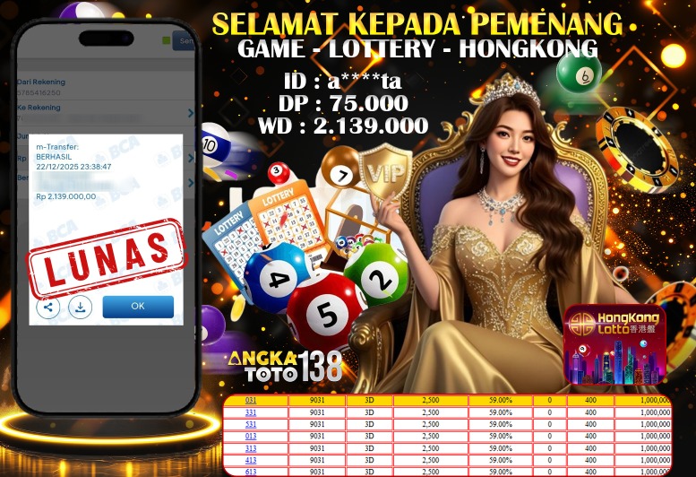 BUKTI JACKPOT LUNAS LOTTERY HONGKONG LOTTO ID : a*****ta